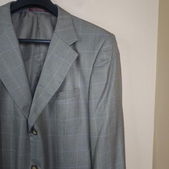 Vintage Dawahares Grey Plaid Three Button Wool/Silk Blazer Size 46L - Picture 3 of 12